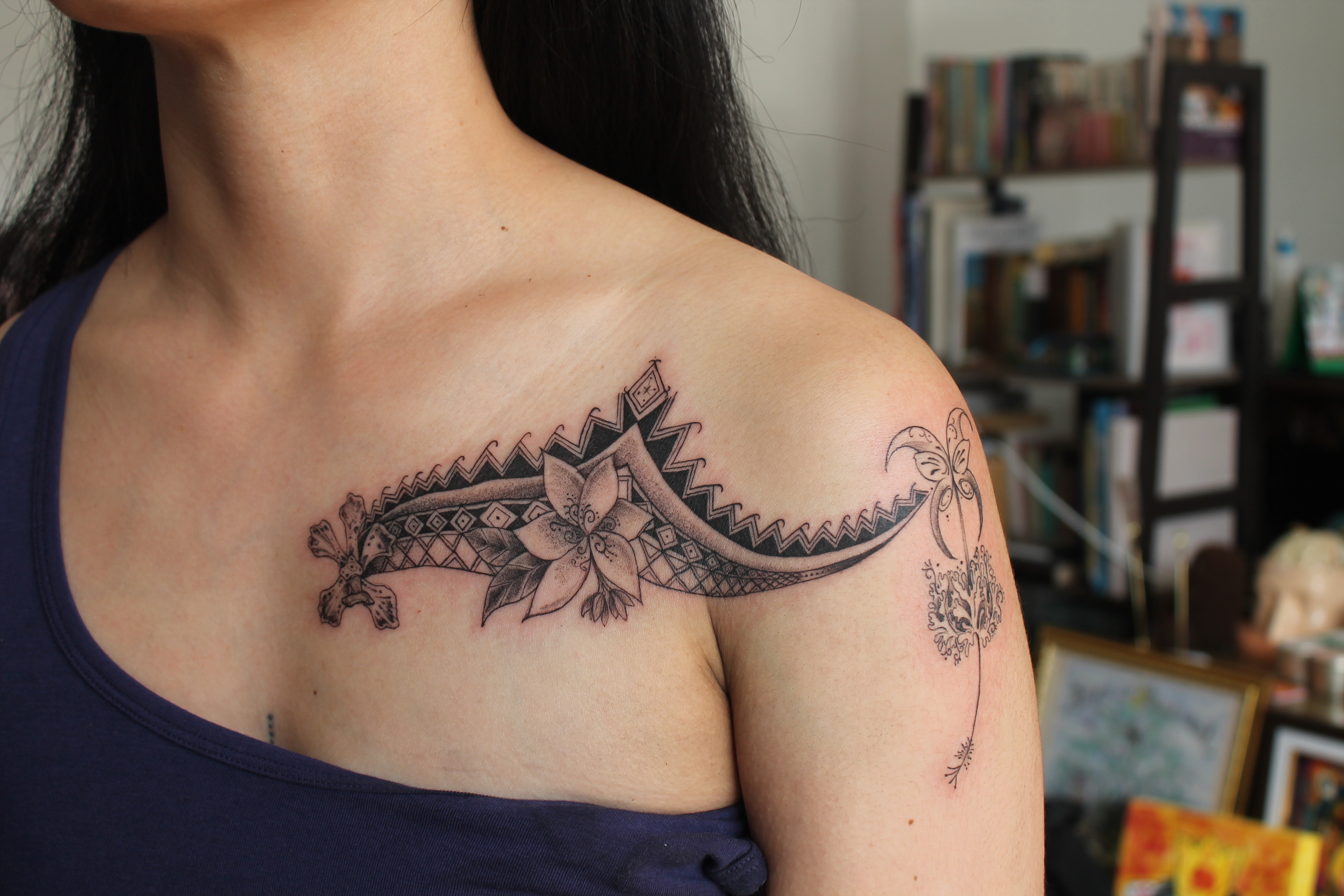 Fine line eagle tattoo — bold composition in black and gray